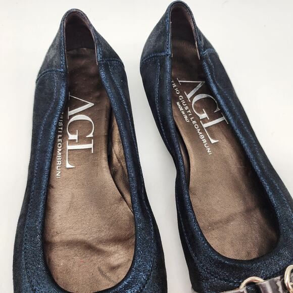 AGL Monika Cap Toe Ballet Flats Navy Blue Leather Shimmer EU 38.5 US 8.5 - Picture 4 of 8
